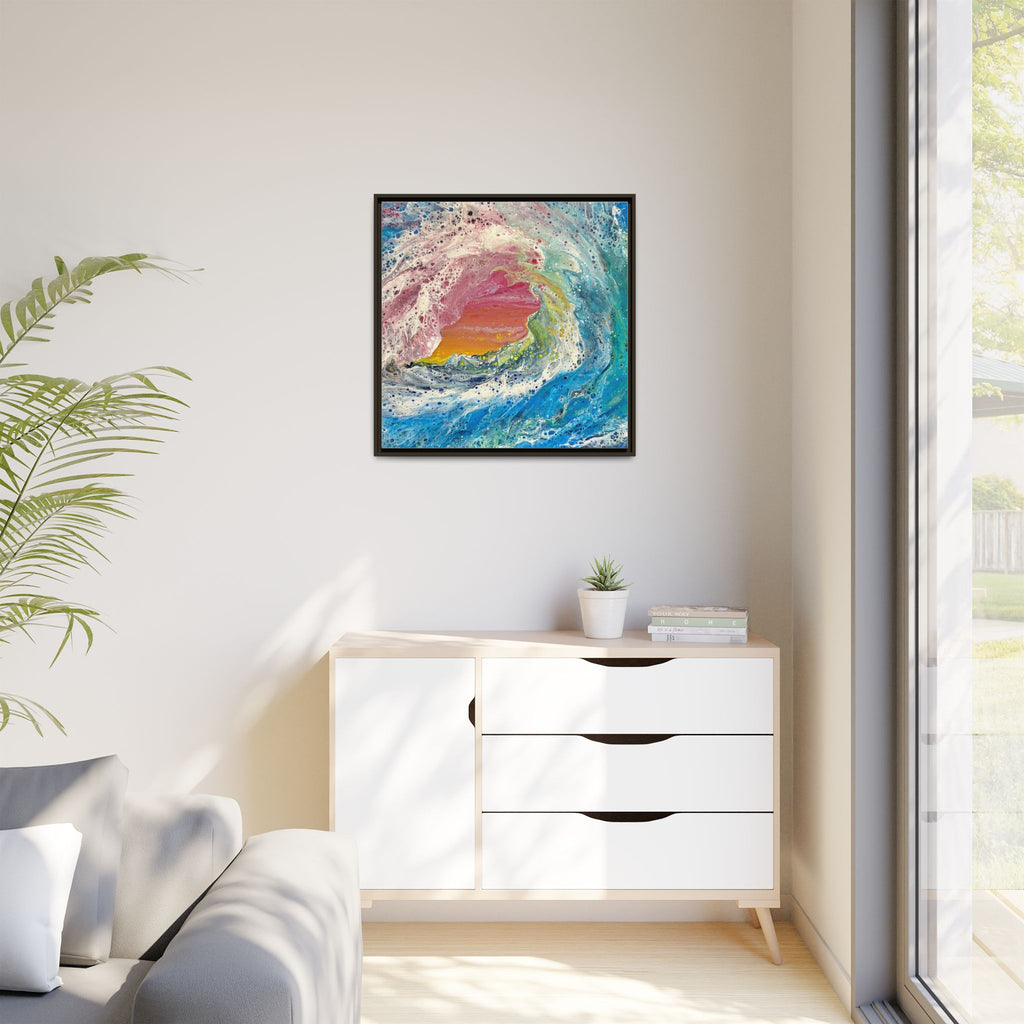 Abstract Ocean Wave Framed Canvas Print — Colorful Coastal Wall Art