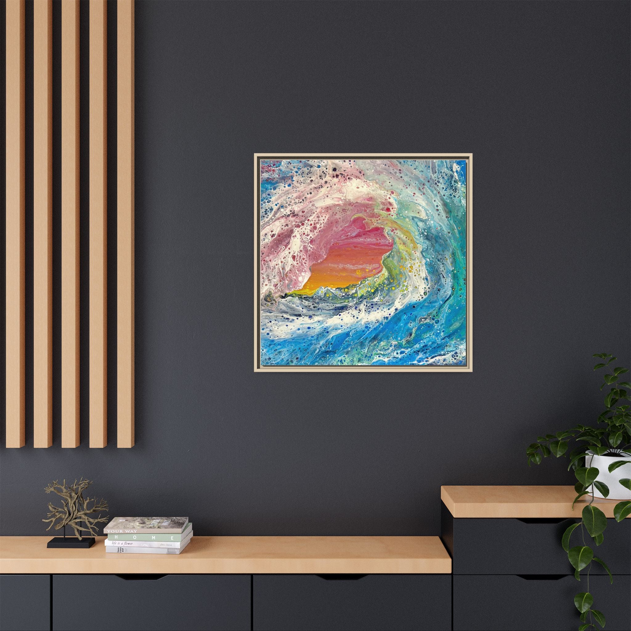 Abstract Ocean Wave Framed Canvas Print — Colorful Coastal Wall Art