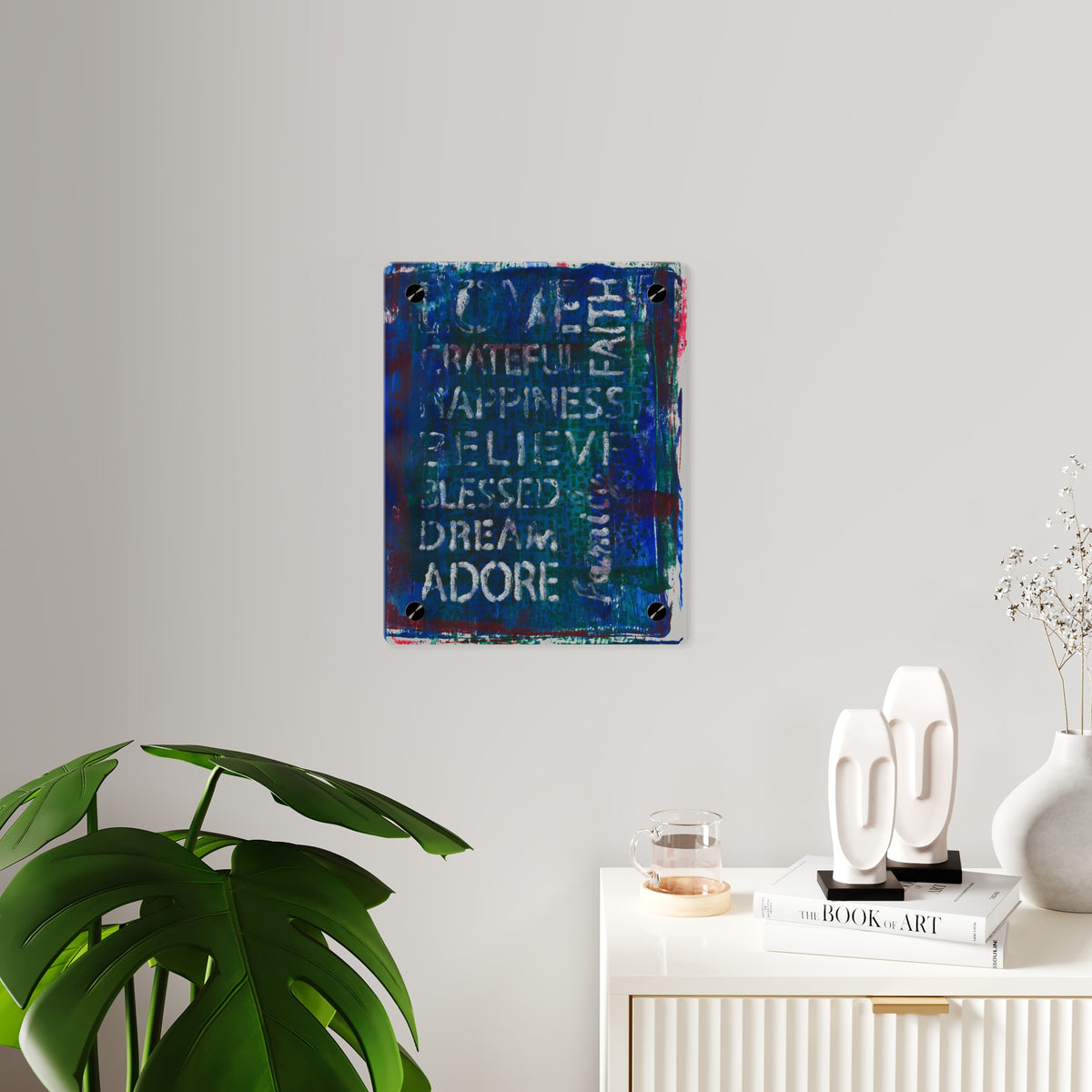 Inspirational Words Acrylic Wall Art Panel — "Grateful, Happiness, Believe" Modern Positive Quote Decor