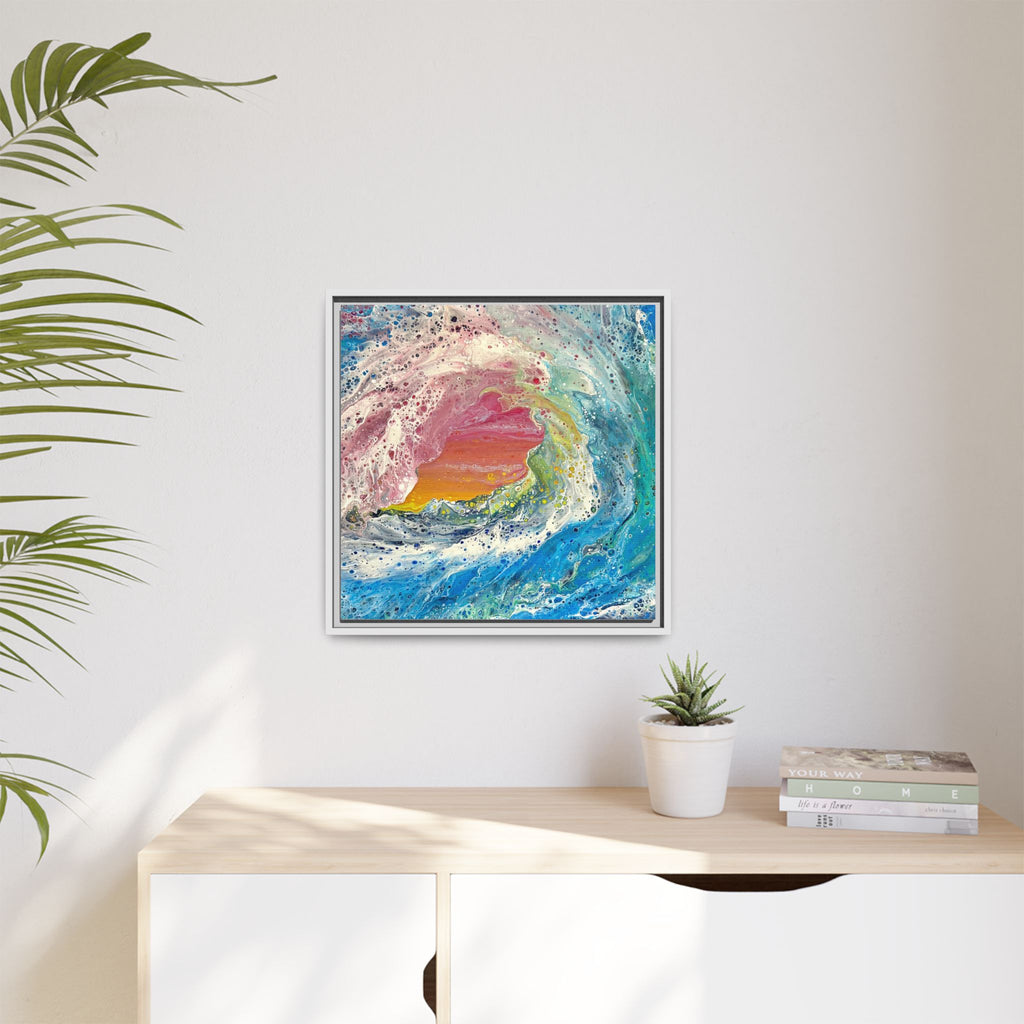 Abstract Ocean Wave Framed Canvas Print — Colorful Coastal Wall Art
