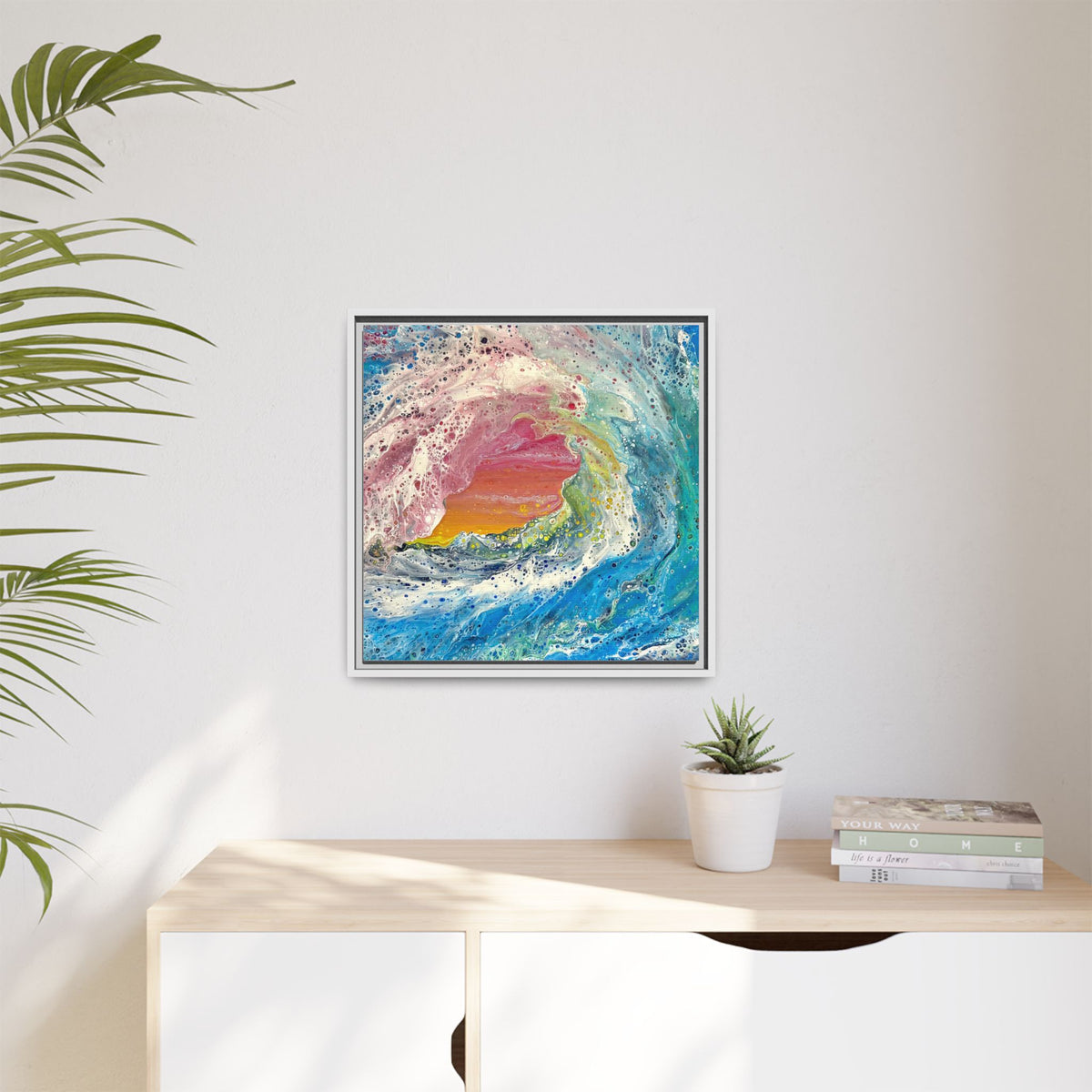 Abstract Ocean Wave Framed Canvas Print — Colorful Coastal Wall Art