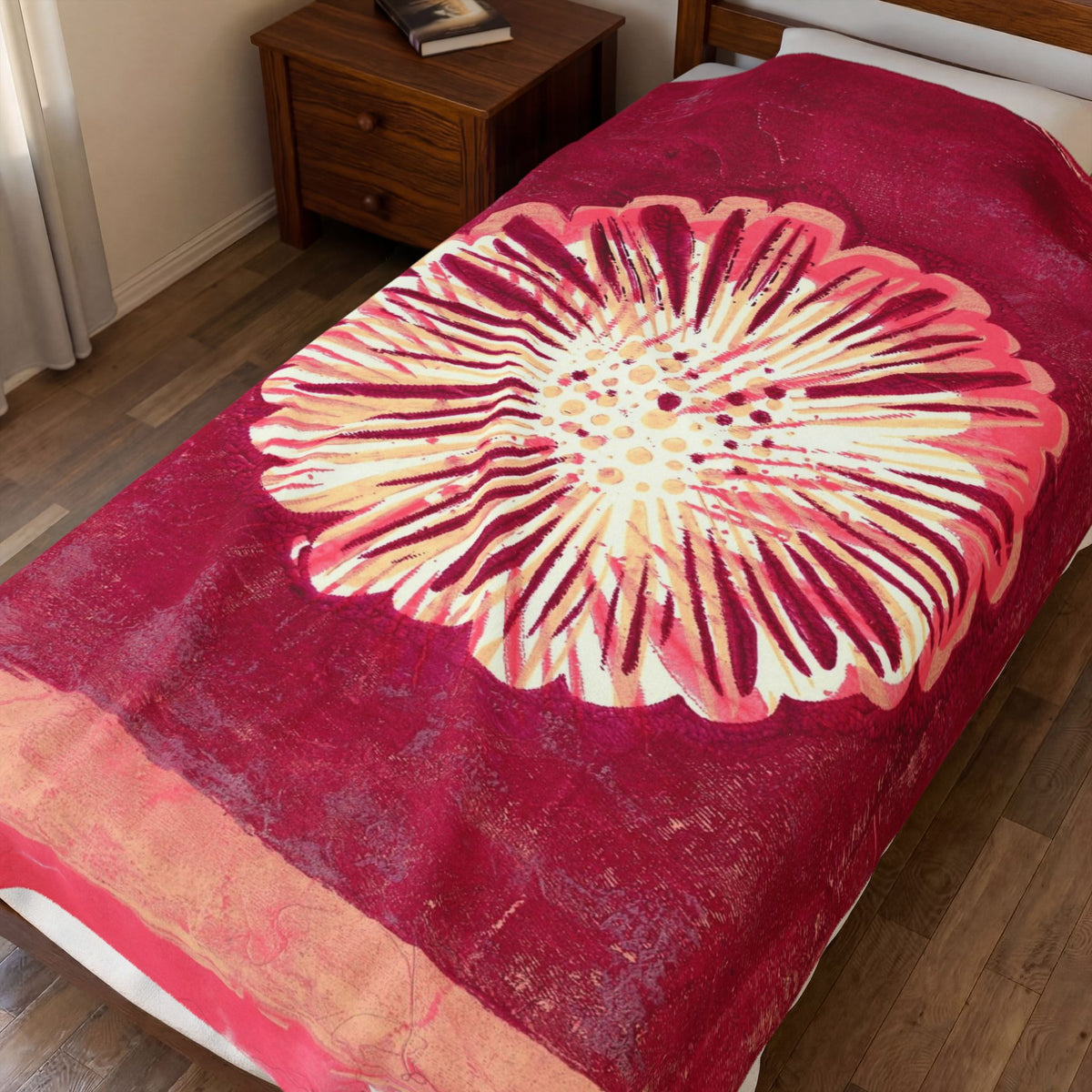 Velveteen Plush Blanket — Pink Floral Burst Throw