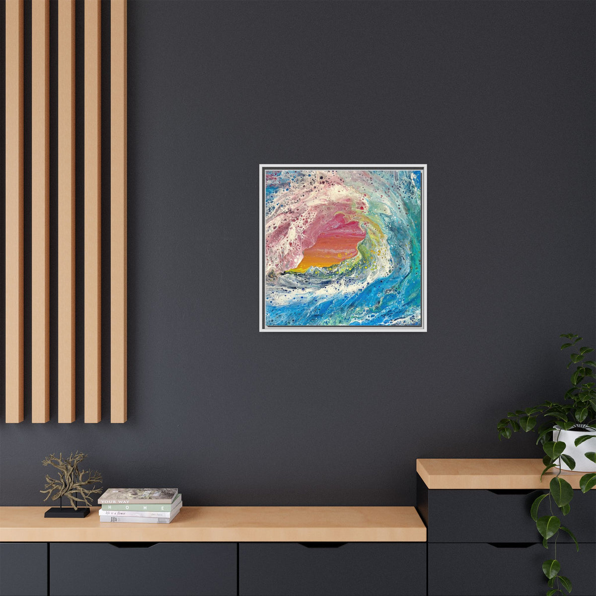 Abstract Ocean Wave Framed Canvas Print — Colorful Coastal Wall Art
