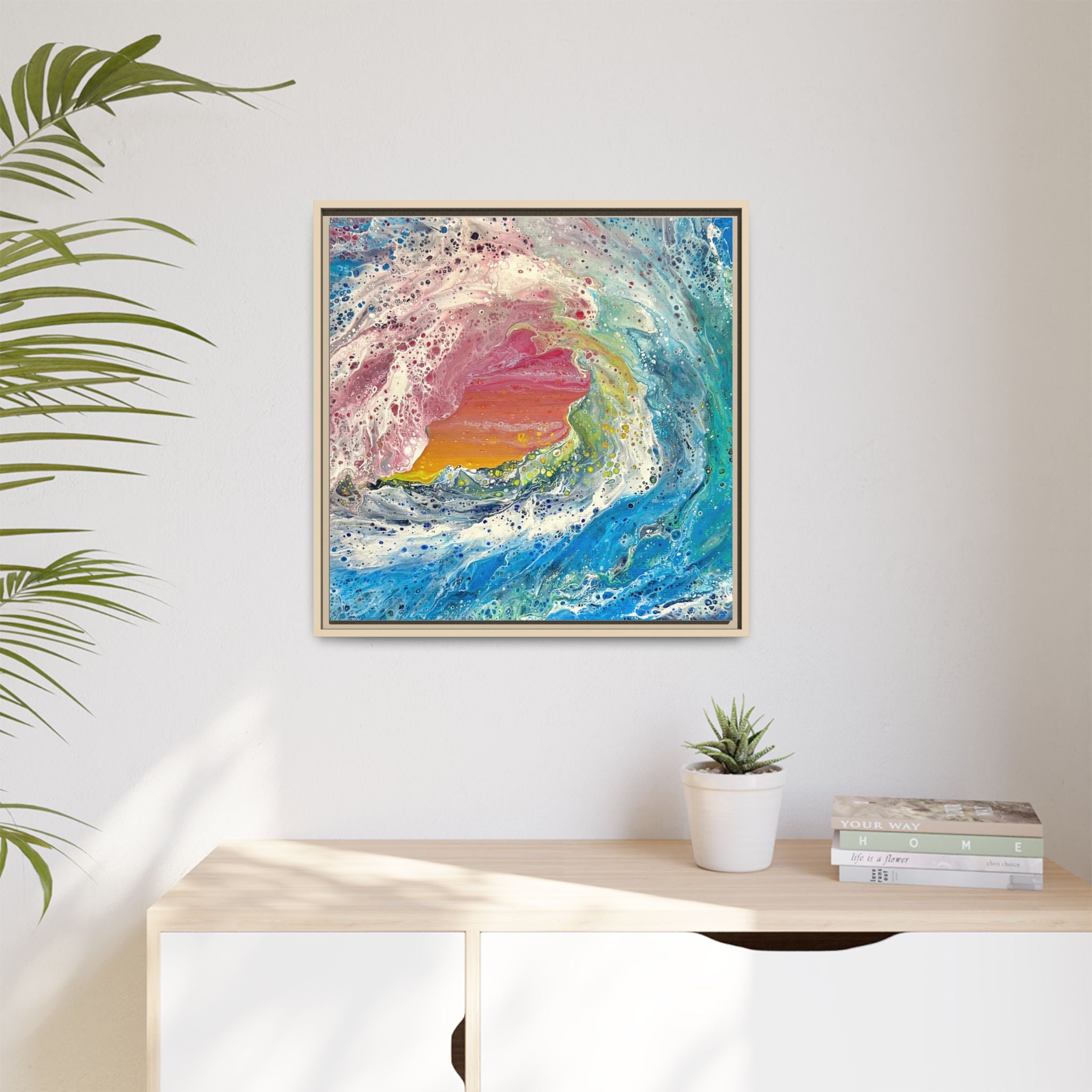 Abstract Ocean Wave Framed Canvas Print — Colorful Coastal Wall Art