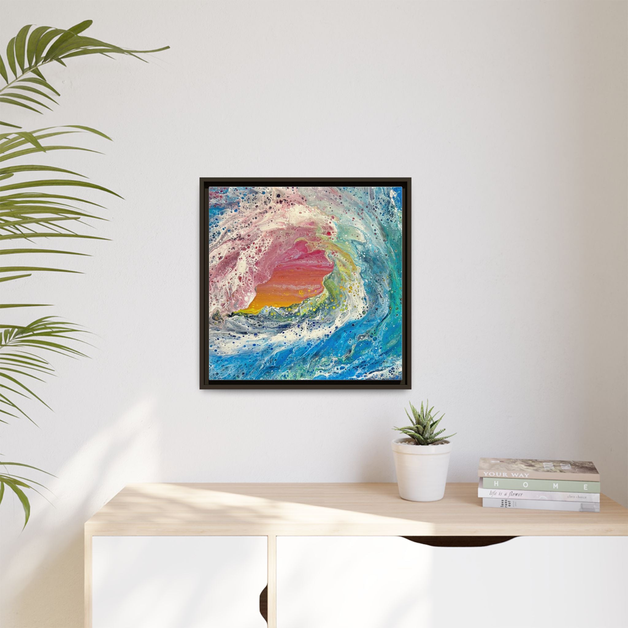 Abstract Ocean Wave Framed Canvas Print — Colorful Coastal Wall Art