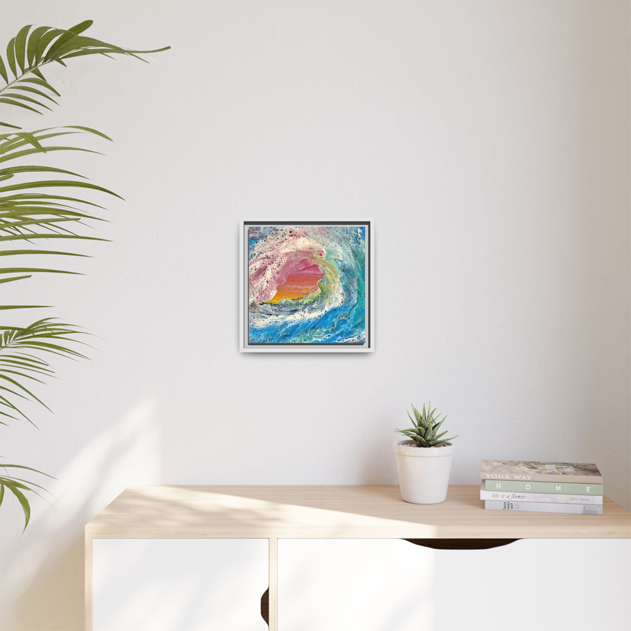 Abstract Ocean Wave Framed Canvas Print — Colorful Coastal Wall Art