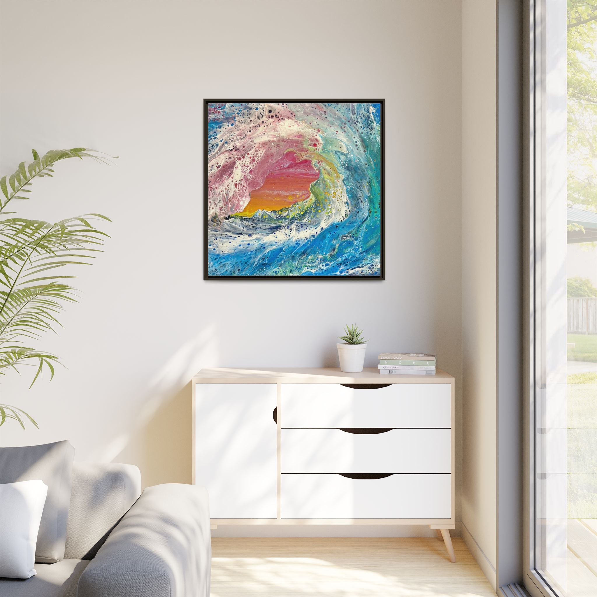 Abstract Ocean Wave Framed Canvas Print — Colorful Coastal Wall Art