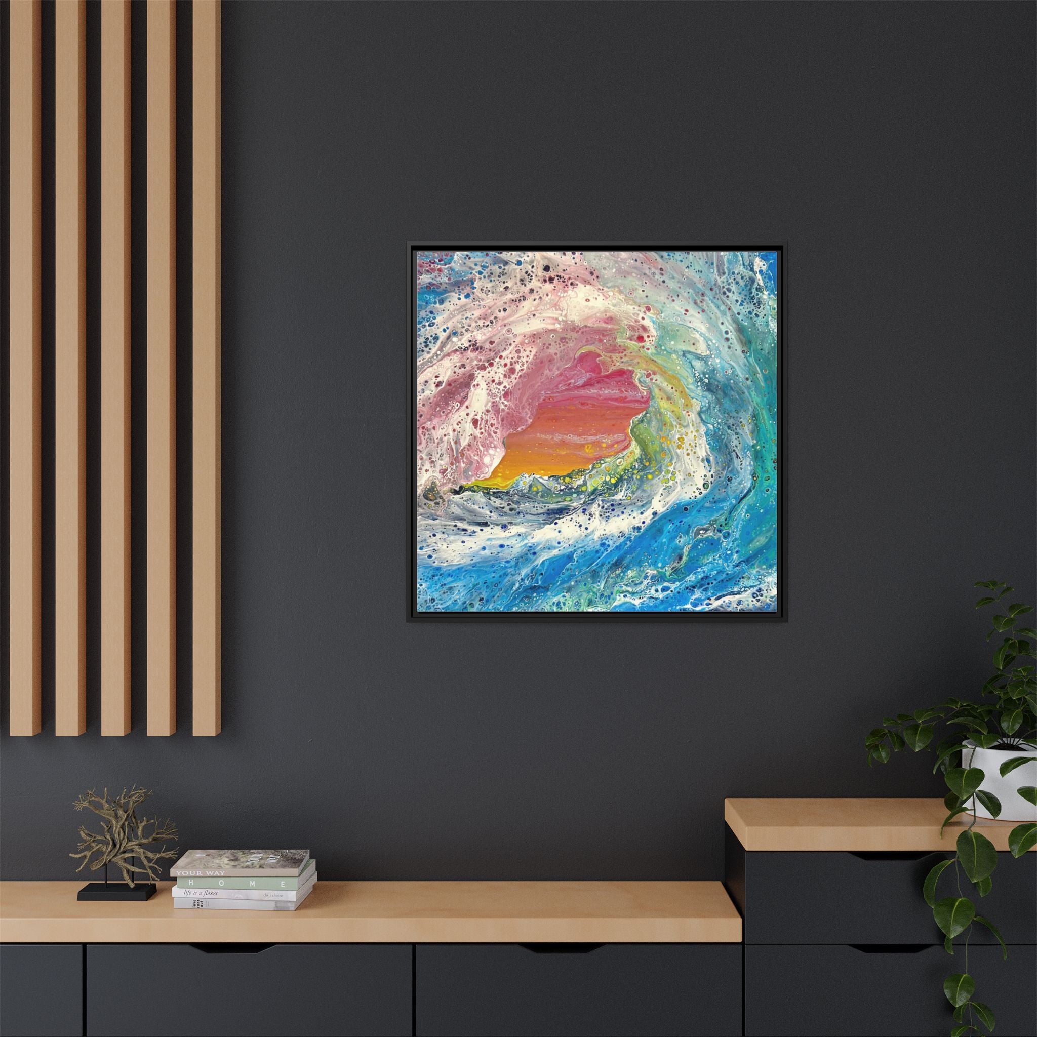 Abstract Ocean Wave Framed Canvas Print — Colorful Coastal Wall Art