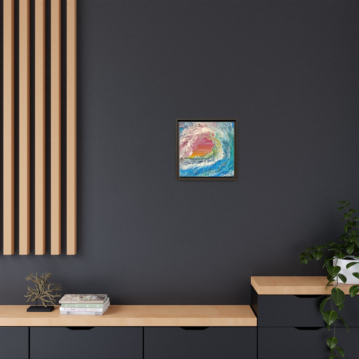Abstract Ocean Wave Framed Canvas Print — Colorful Coastal Wall Art