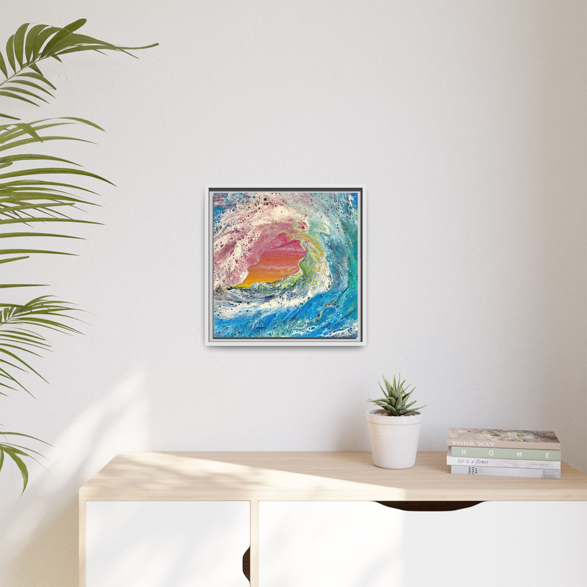 Abstract Ocean Wave Framed Canvas Print — Colorful Coastal Wall Art