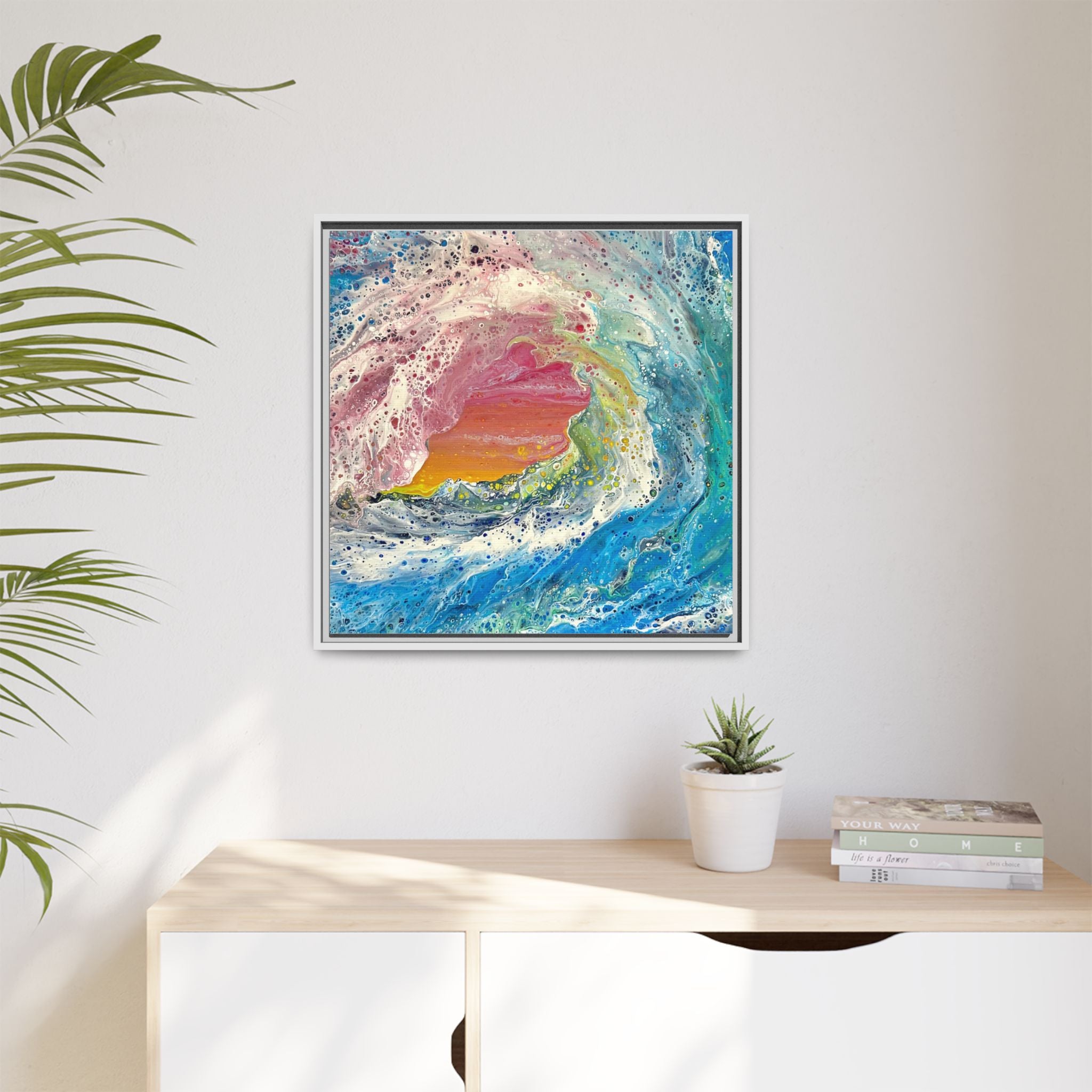 Abstract Ocean Wave Framed Canvas Print — Colorful Coastal Wall Art