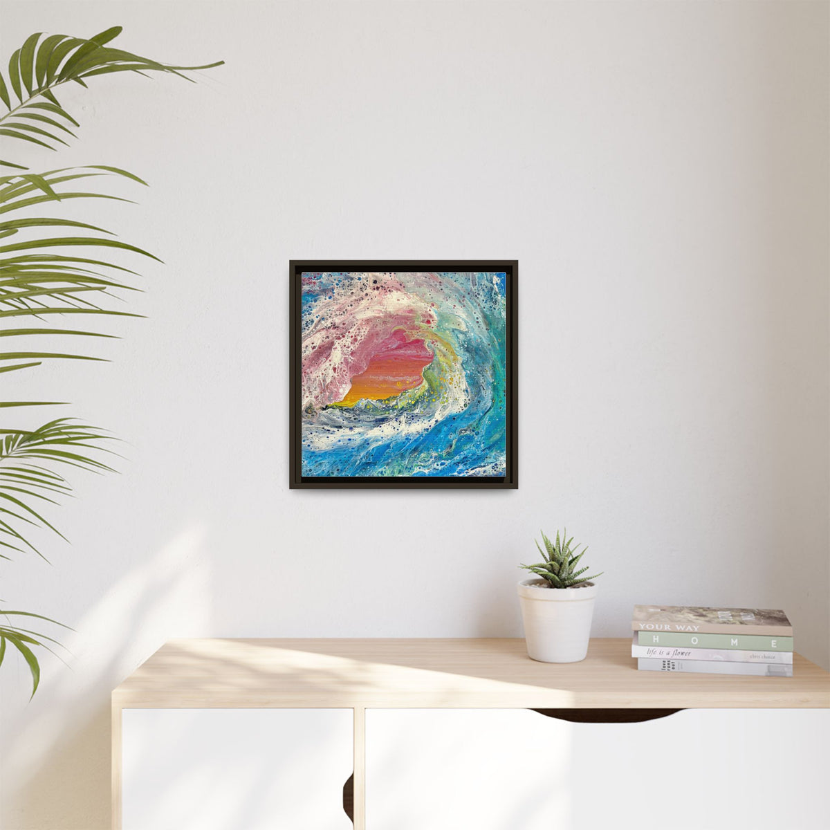 Abstract Ocean Wave Framed Canvas Print — Colorful Coastal Wall Art