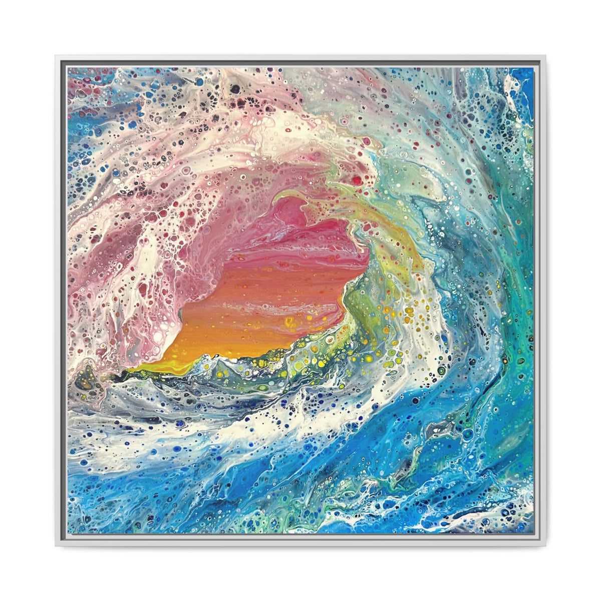 Abstract Ocean Wave Framed Canvas Print — Colorful Coastal Wall Art