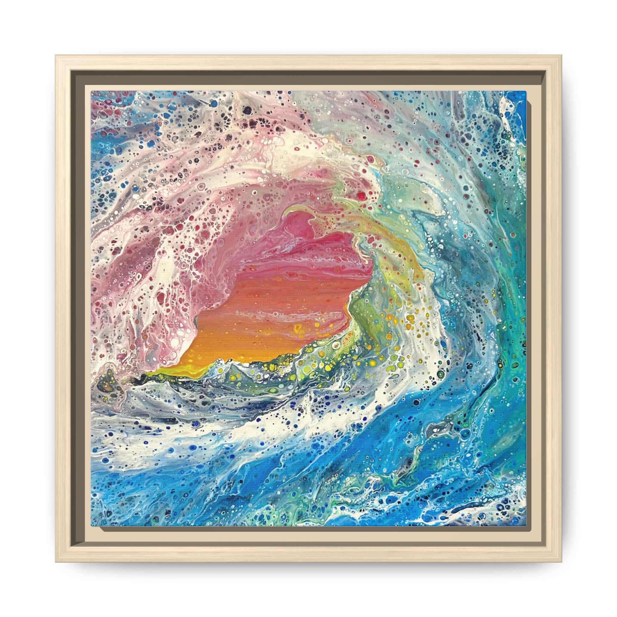 Abstract Ocean Wave Framed Canvas Print — Colorful Coastal Wall Art
