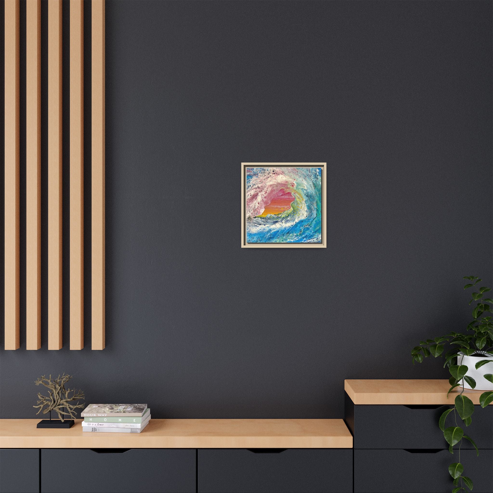 Abstract Ocean Wave Framed Canvas Print — Colorful Coastal Wall Art