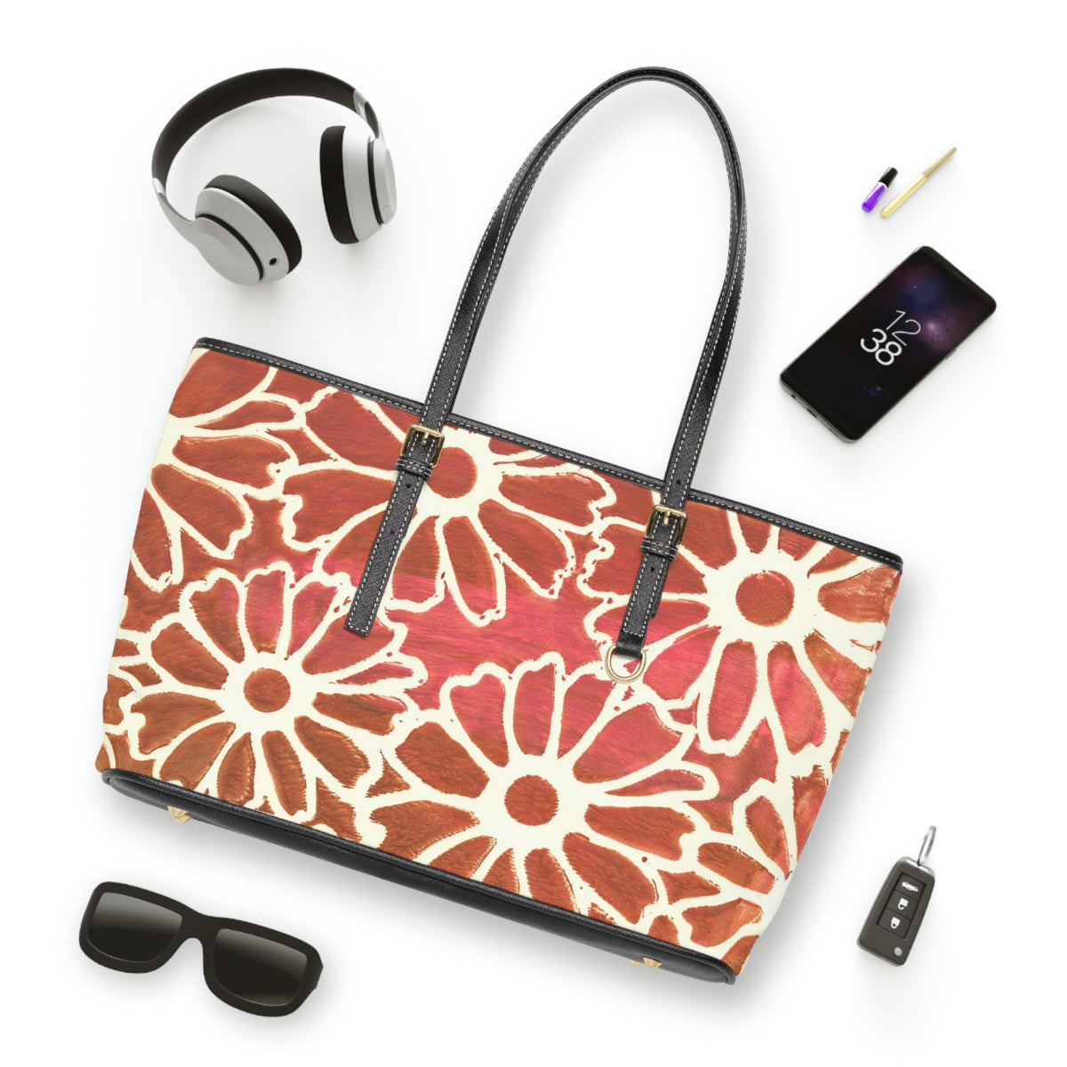 Floral Watercolor PU Leather Shoulder Bag