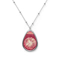 Oval Floral Pendant Necklace - Red Daisy Teardrop Locket
