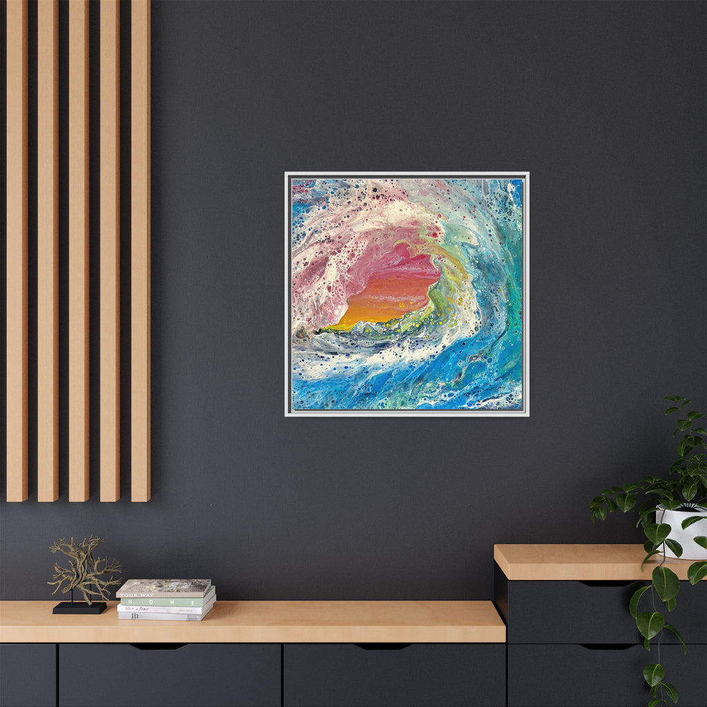 Abstract Ocean Wave Framed Canvas Print — Colorful Coastal Wall Art
