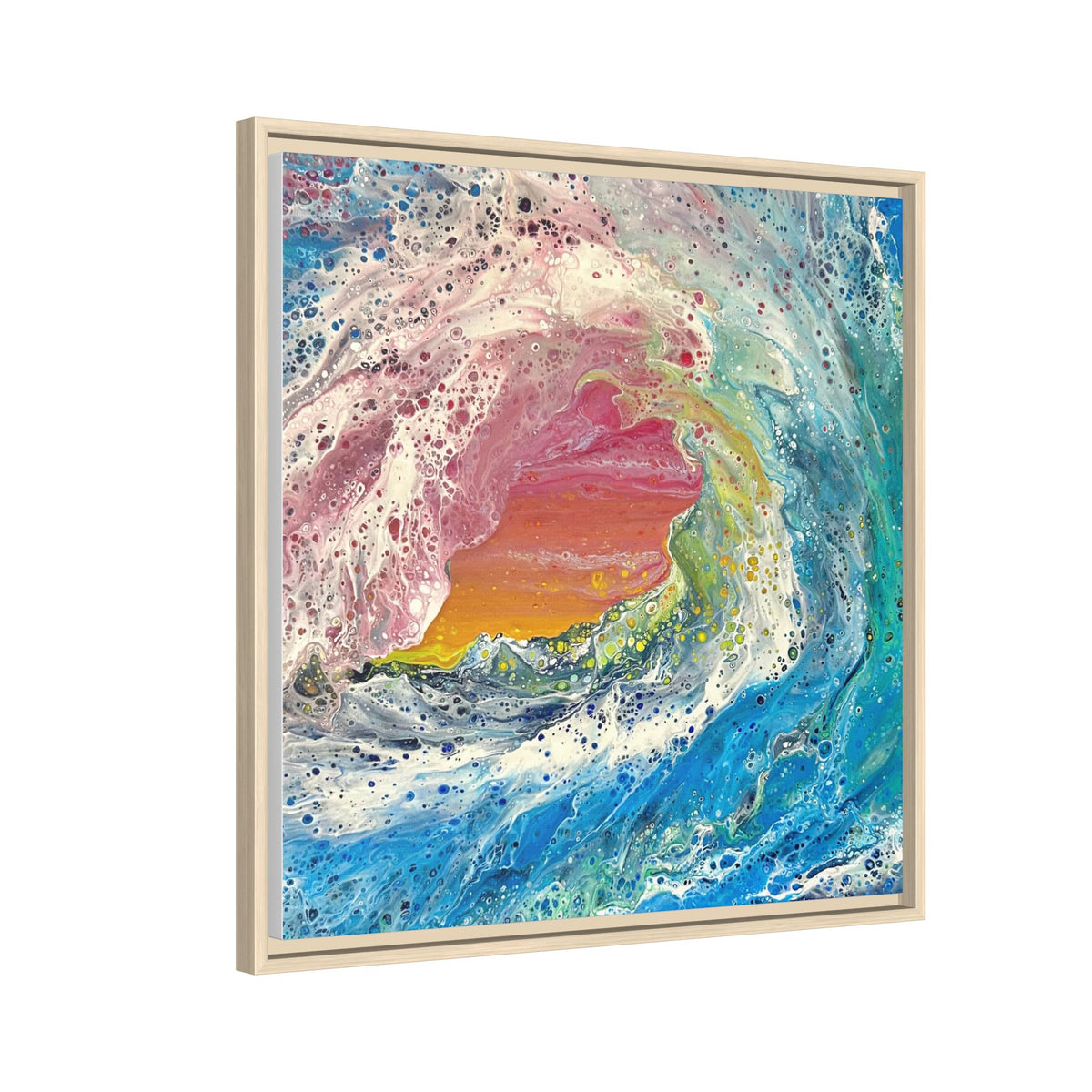 Abstract Ocean Wave Framed Canvas Print — Colorful Coastal Wall Art