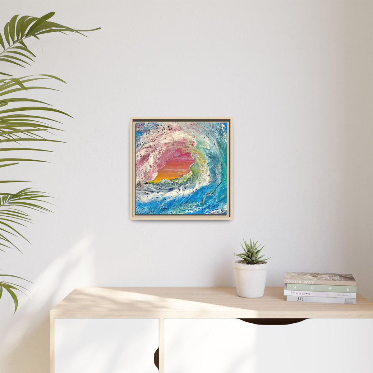Abstract Ocean Wave Framed Canvas Print — Colorful Coastal Wall Art