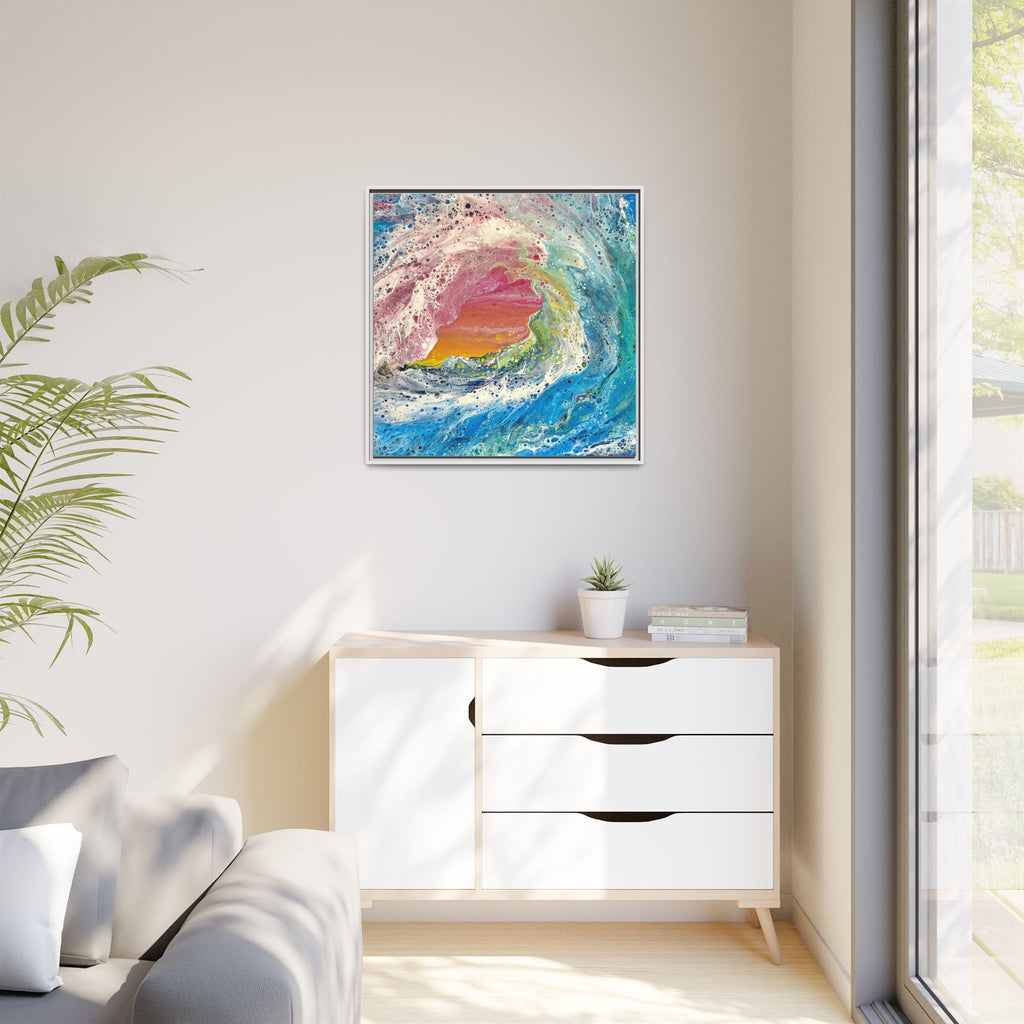 Abstract Ocean Wave Framed Canvas Print — Colorful Coastal Wall Art