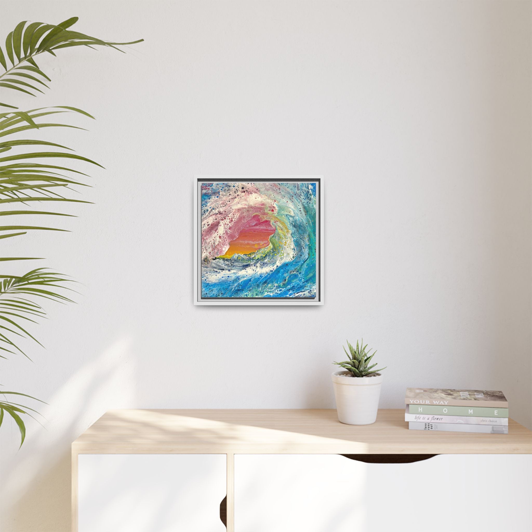 Abstract Ocean Wave Framed Canvas Print — Colorful Coastal Wall Art