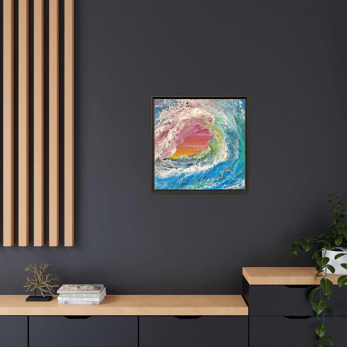 Abstract Ocean Wave Framed Canvas Print — Colorful Coastal Wall Art
