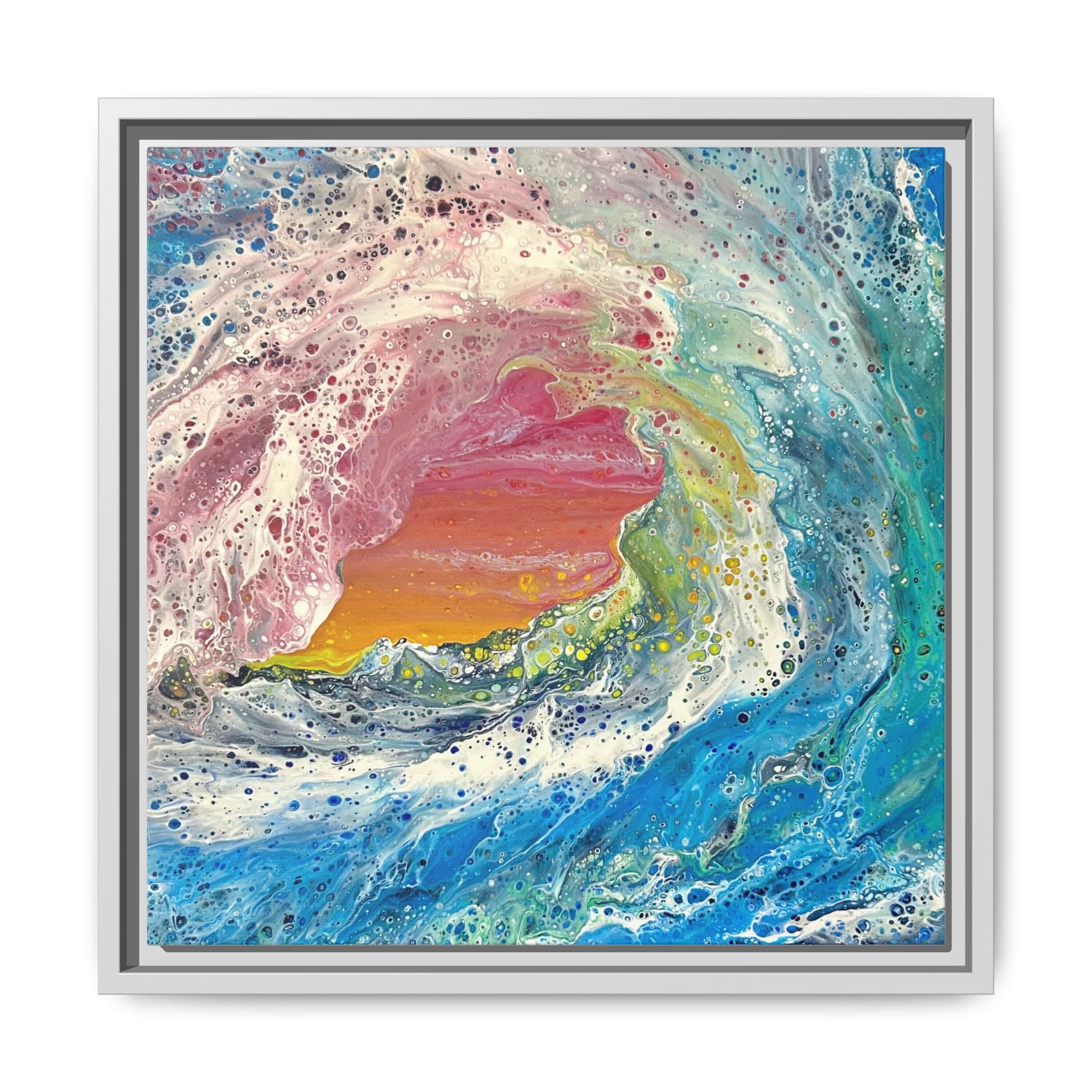 Abstract Ocean Wave Framed Canvas Print — Colorful Coastal Wall Art