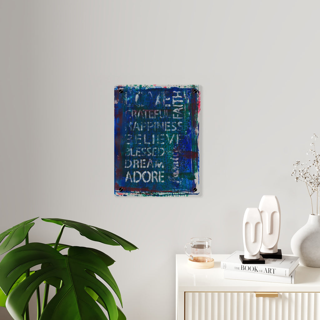 Inspirational Words Acrylic Wall Art Panel — "Grateful, Happiness, Believe" Modern Positive Quote Decor