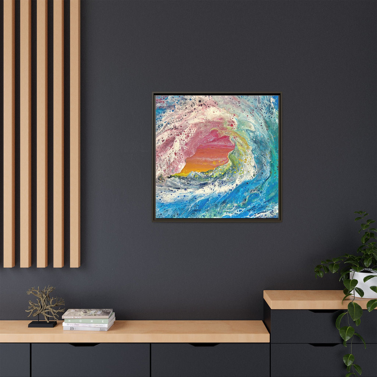 Abstract Ocean Wave Framed Canvas Print — Colorful Coastal Wall Art