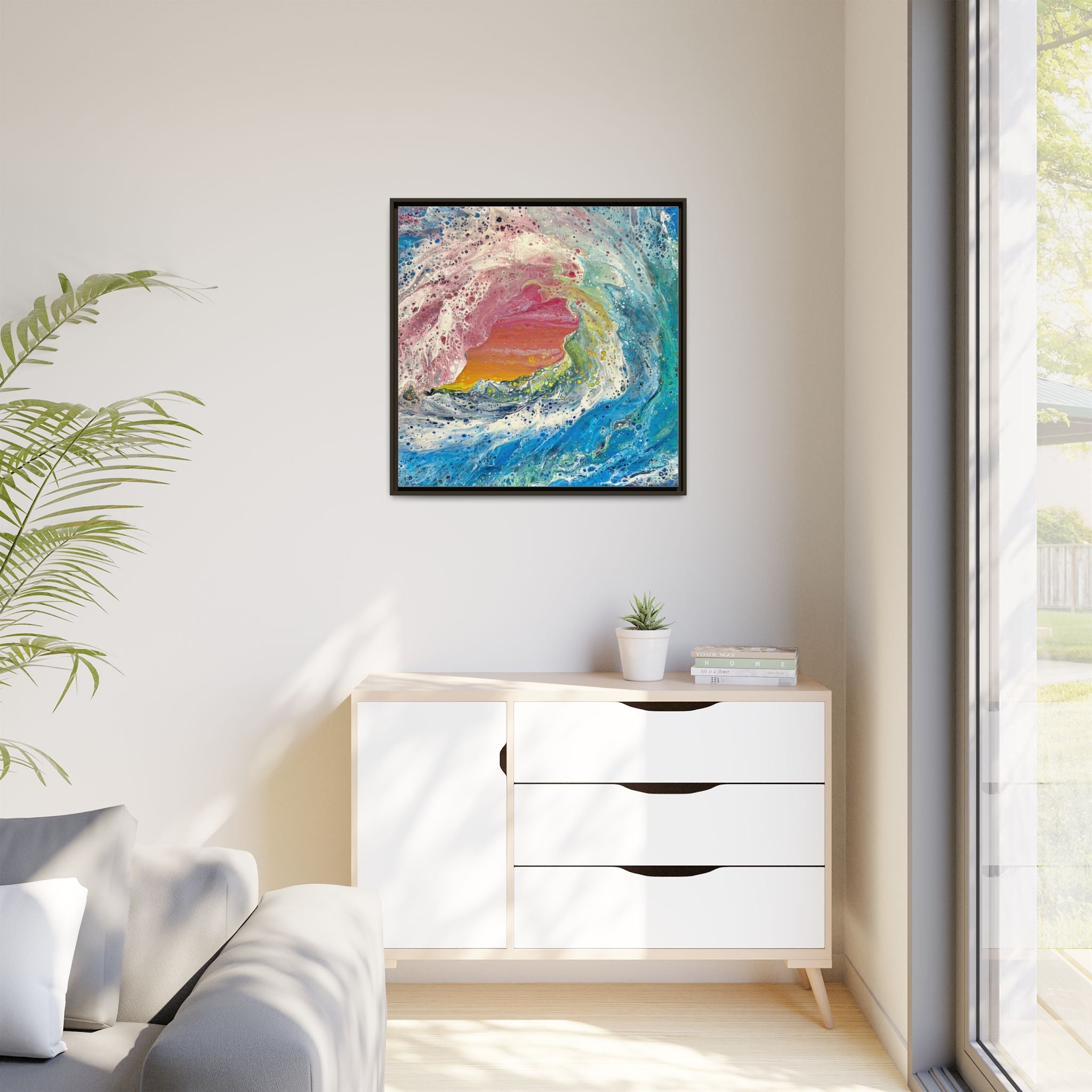 Abstract Ocean Wave Framed Canvas Print — Colorful Coastal Wall Art