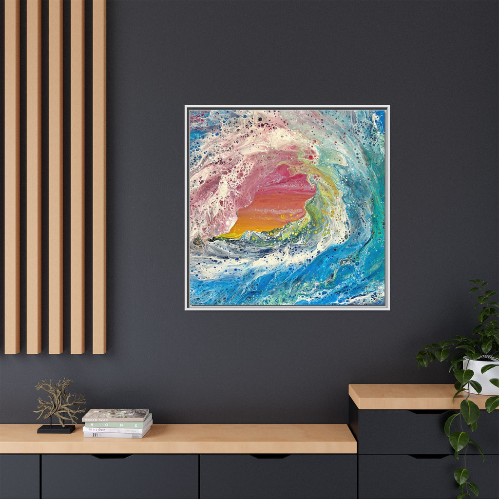 Abstract Ocean Wave Framed Canvas Print — Colorful Coastal Wall Art