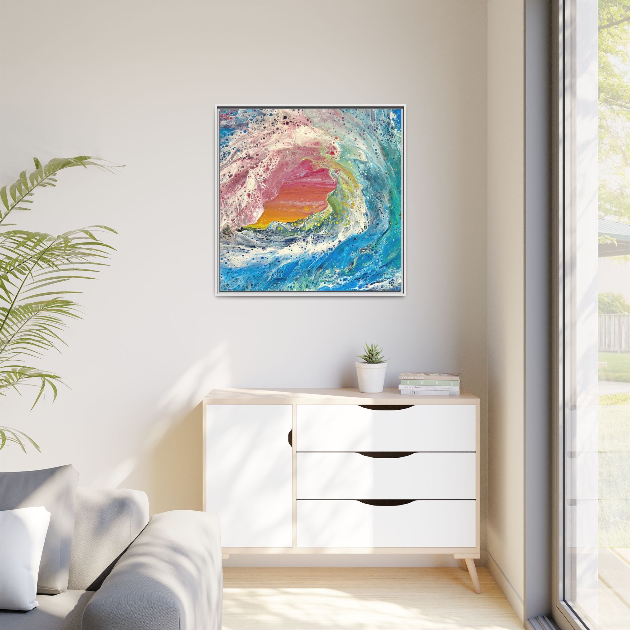 Abstract Ocean Wave Framed Canvas Print — Colorful Coastal Wall Art