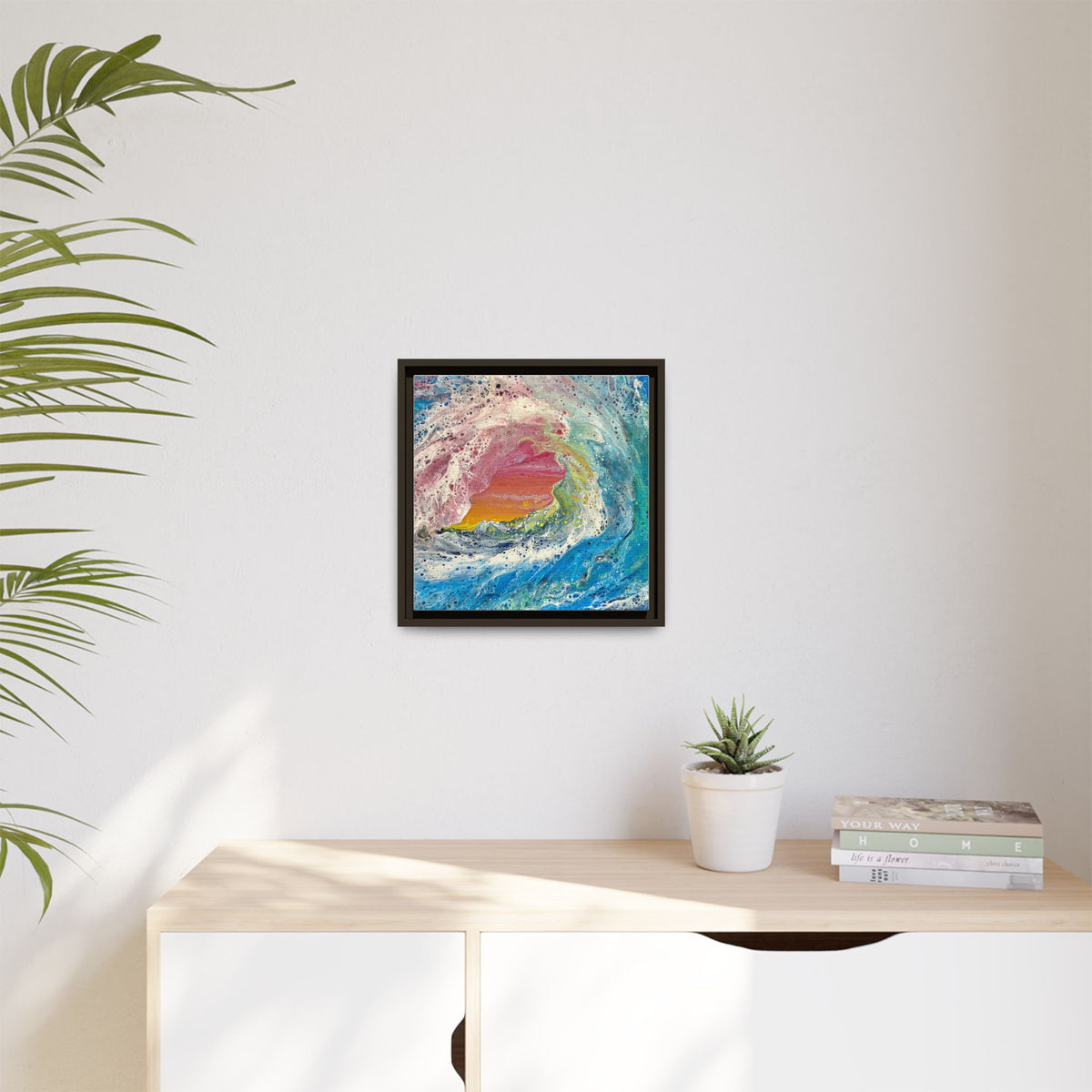 Abstract Ocean Wave Framed Canvas Print — Colorful Coastal Wall Art