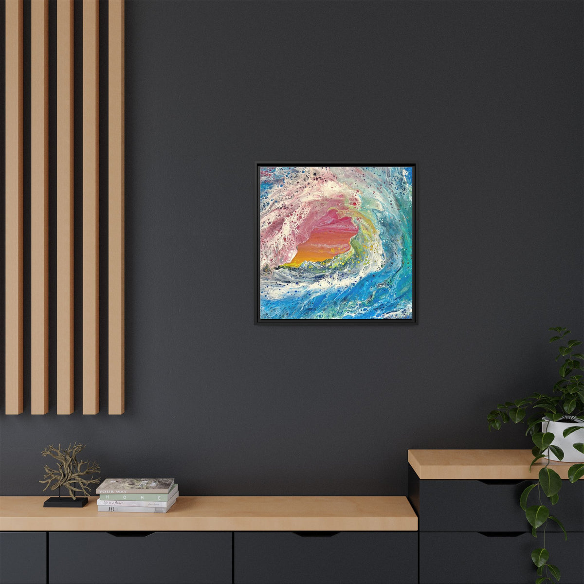 Abstract Ocean Wave Framed Canvas Print — Colorful Coastal Wall Art