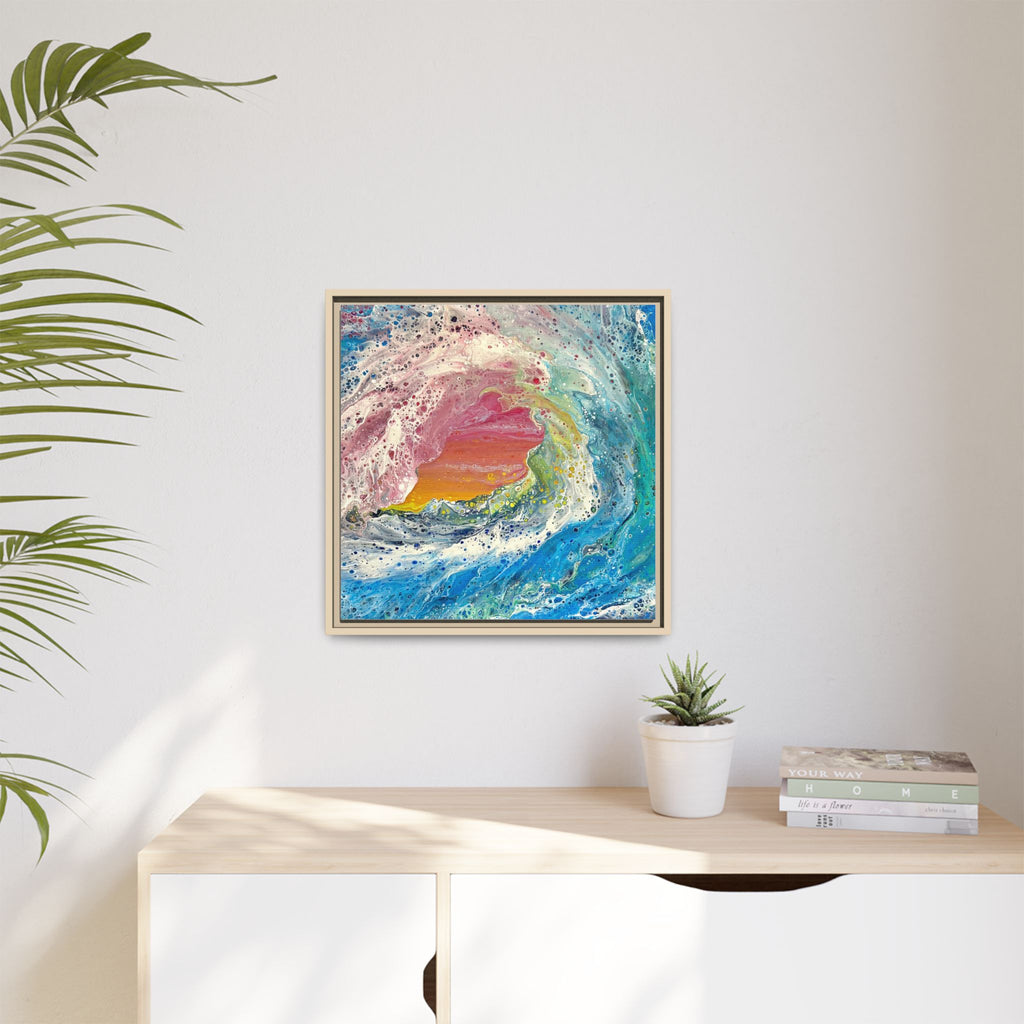 Abstract Ocean Wave Framed Canvas Print — Colorful Coastal Wall Art