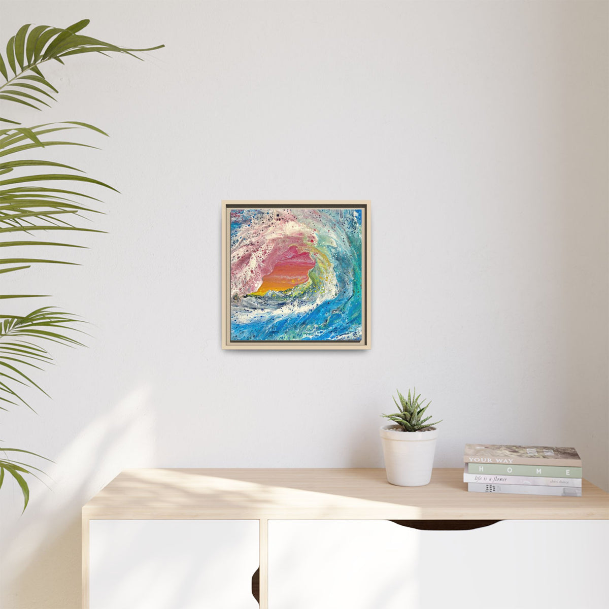 Abstract Ocean Wave Framed Canvas Print — Colorful Coastal Wall Art
