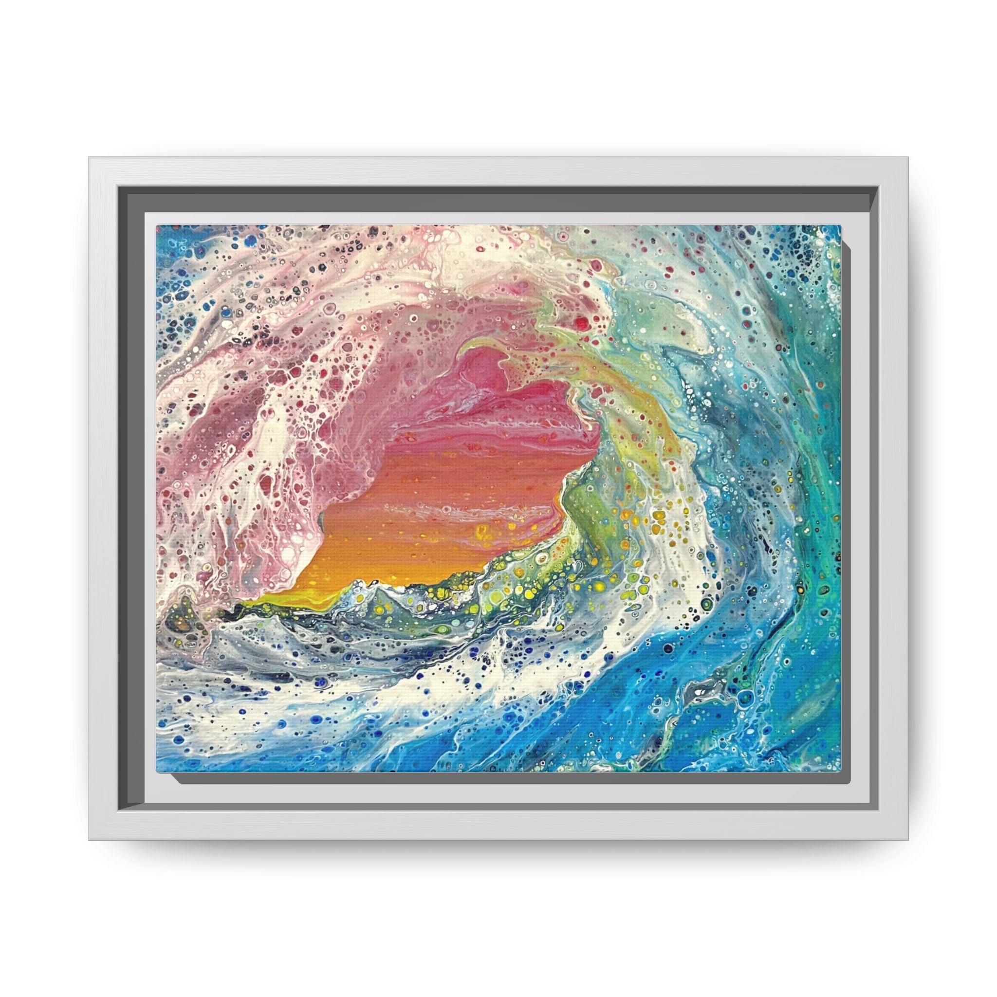Abstract Ocean Wave Framed Canvas Print — Colorful Coastal Wall Art
