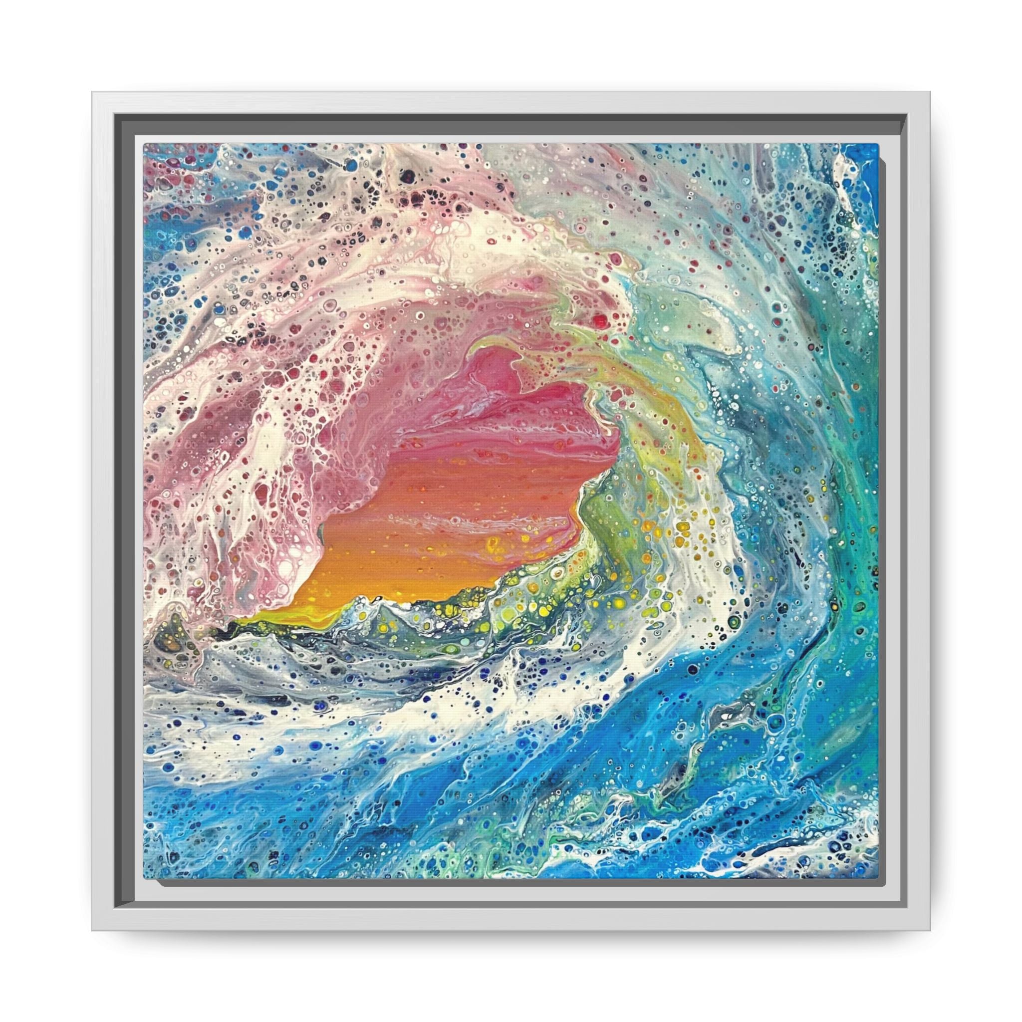 Abstract Ocean Wave Framed Canvas Print — Colorful Coastal Wall Art