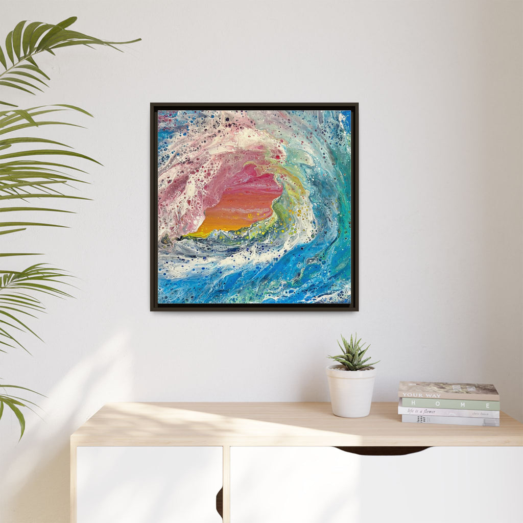 Abstract Ocean Wave Framed Canvas Print — Colorful Coastal Wall Art